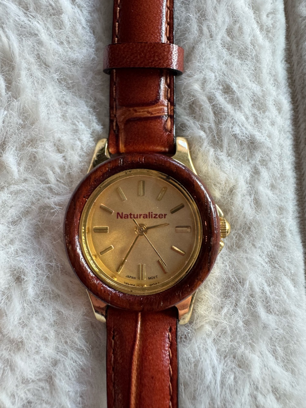 Naturalizer Gold Tone Watch Brown Croc Embossed Leather Strap Japan Movt